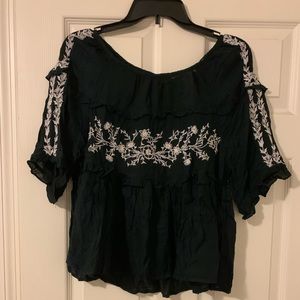 Haute Monde Black blouse with white embroidery